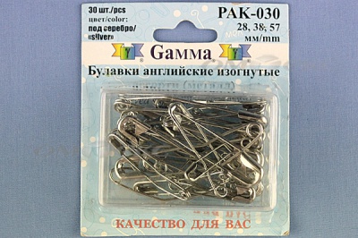Булавки английские РАК-030 изогнутые, ассорти в блистере 30 шт.  - купить в Комсомольске-на-Амуре. Цена: 249.83 руб.