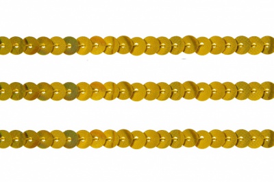Пайетки "ОмТекс" на нитях, SILVER SHINING, 6 мм F / упак.91+/-1м, цв. 48 - золото - купить в Комсомольске-на-Амуре. Цена: 356.19 руб.