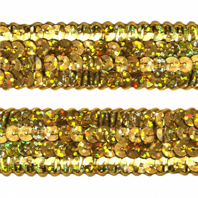 Тесьма с пайетками D16, шир. 20 мм/уп. 25+/-1 м, цвет золото - купить в Комсомольске-на-Амуре. Цена: 778.19 руб.